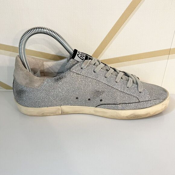 Golden Goose Sz 37, US 7 Superstar Silver Crystal Glitter Star Sneakers EUC - Picture 5 of 12